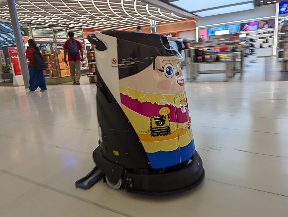 Autonomous commercial cleaning robot in operation at Bangkok Suvarnabhumi airport